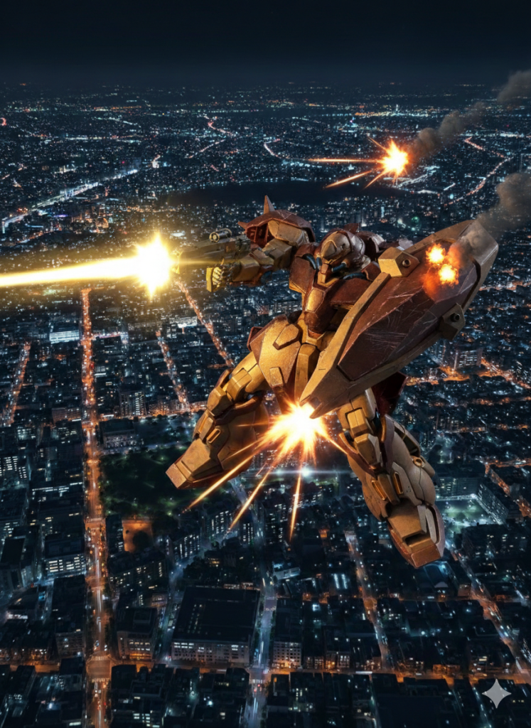 グスタフカールとの交戦シーンをイメージしてジェミニさんに加工してもらうとこうなる。