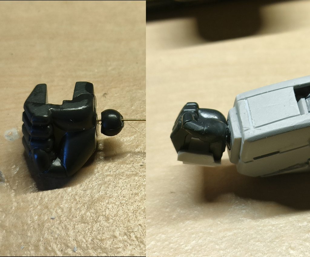 手首がめっちゃ浮いてたのでカット・補強・短縮。手の甲もなんかカクカクなのでプラバン張って厚くしてから削って丸くします。