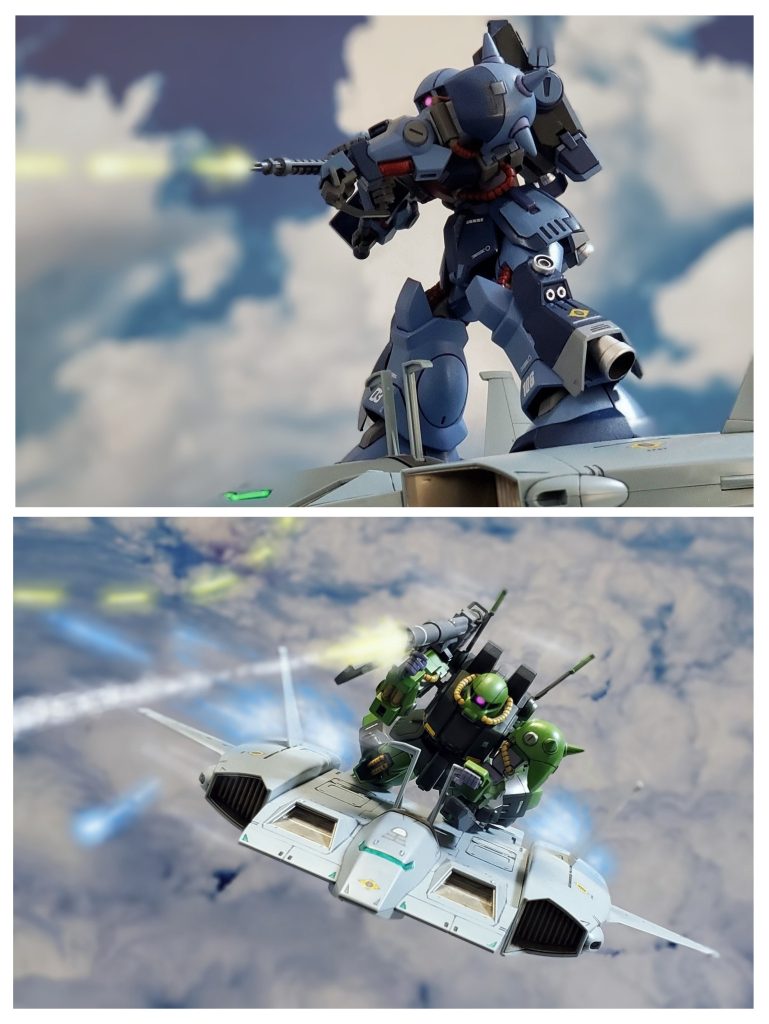 戦力的には互角の機体数。各々が目の前の敵を相手に北米上空で戦闘を繰り広げる。チャック・キース中尉のハイザックもスターズのハイザックにマシンガンを叩き込むが、容易に切り抜け反撃のバズーカを放ってくる。選び抜かれた精鋭部隊スターズを相手に必死に食らいつく離反部隊。『カイ・シデンさんの情報通りなら、もうすぐカラバ部隊が迎えに来てくれるはず❕みんな、もう少しの辛抱だ❕』ダグザ少佐の相手で手一杯のウラキ中尉に代わり、キース中尉は離反部隊の皆を鼓舞する👍️キース中尉も成長し、弱音をすぐに吐くかつての姿はどこにもなかった。