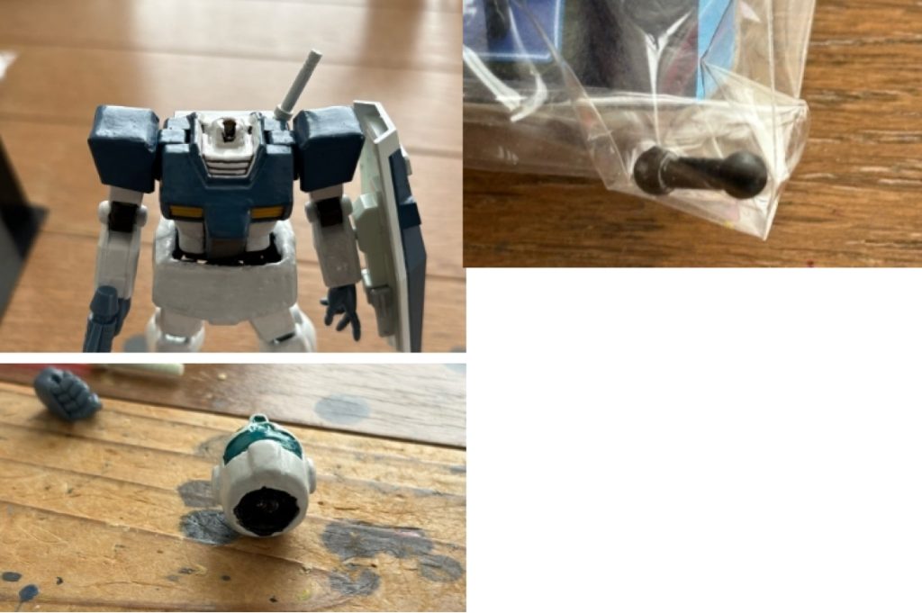 ちなみに首の付け根と頭部はホビーベースのダブルジョイントでつないでいるので、自由に動かせる(gundam-kao6)
