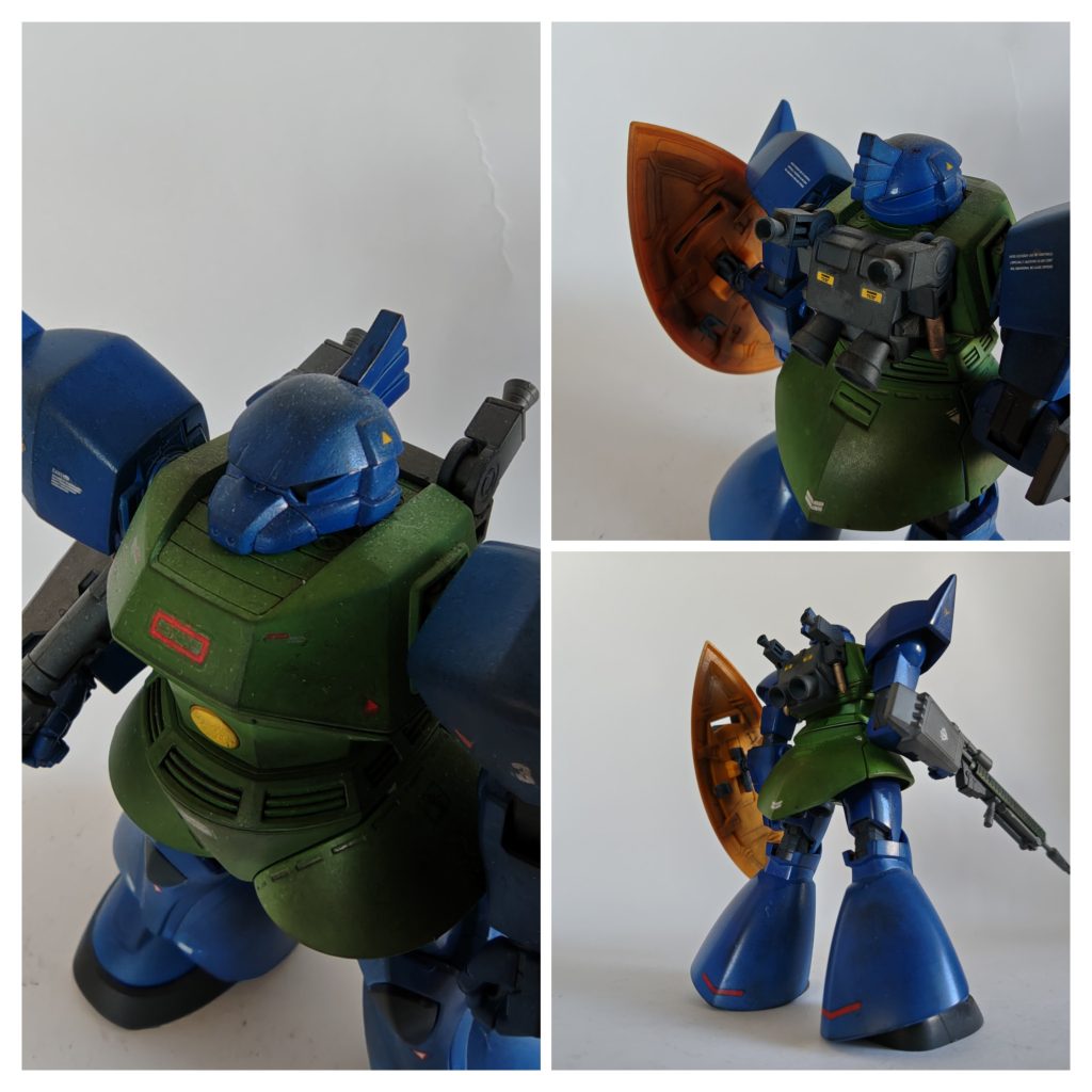 今回バックパックもジャンクから作りました。ゲルググは元々バックパックがないので、個人的に物足りなく自作です。ザクⅡのをベースにビルダーズパーツを追加し、自己主張しすぎない程度にしました。ゲルググは大きいのも似合いますがコンパクトなのもバランスが良いです。そしてモトッチ氏とのコラボ企画続報でございます！