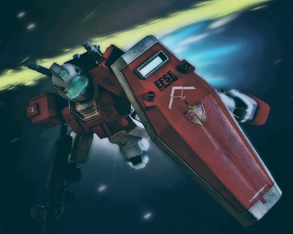 「…なにっ!?」ジムは素早くスラスターを吹かすとビームを躱した。ガトーは初手以上に慎重に狙いをつけたが、敵の回避運動がそれを上回っていた。ジムはその回避の軌道を描きながらガトーのゲルググへビームライフルを連射する。「…くっ、できる!?」反撃を受けるがガトーのパイロットとしての腕前は、ジオン公国軍の中でも指折りに入る。ゲルググもその大型さに似合わず速い動きを見せつけビームを避けた。「コイツらっ!?」苦戦していたのはカリウスだ。他の小隊機のジムも2本差し同様に動きが良い。以前までの地球連邦軍は急ごしらえの未熟なパイロットが多数を占めてきたが、最近の局地戦で経験を積んできたのか、それなりの戦いをしている。しかし、それだけでは説明がつかない。経験値だけでなく、戦い方が妙に熟れていた。(連邦軍に何があったんだ？)そんな事が頭を過ぎりつつ、2人はその持ち前の技術で応戦する。