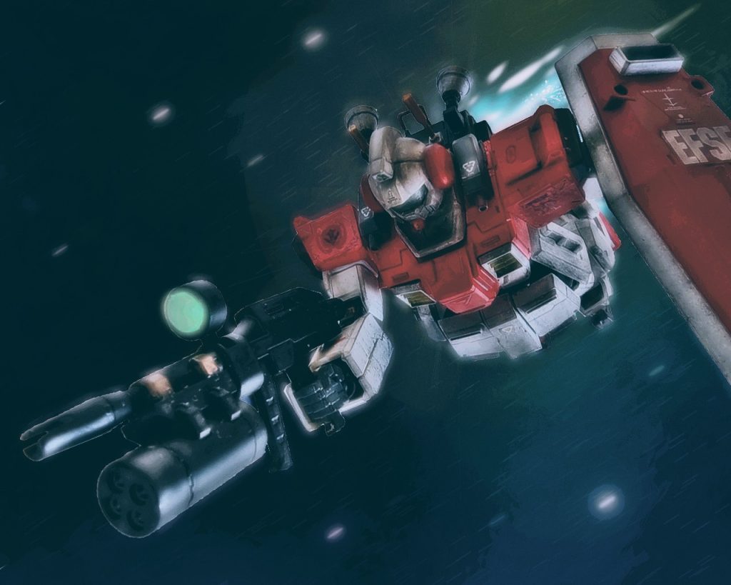 「あれかっ!?」ガトーはライフルを構えて迫る敵を確認した。先程の2本差しよりも速く、射撃の精度も悪くない。ガトーもビームライフルを撃ち威嚇をするが、無駄の少ない機動かつ最低限の動きでそれを避ける。「単機で来るとは余程の自信があるようだな…」ガトーの顔つきが変わる。それ相応の相手にはこちら側も応えねばならない。「…だが相手が悪かったな!!」ガトーのゲルググも奮い立つようにスラスターを全開にするとドッグファイトの火蓋が切って落とされる。