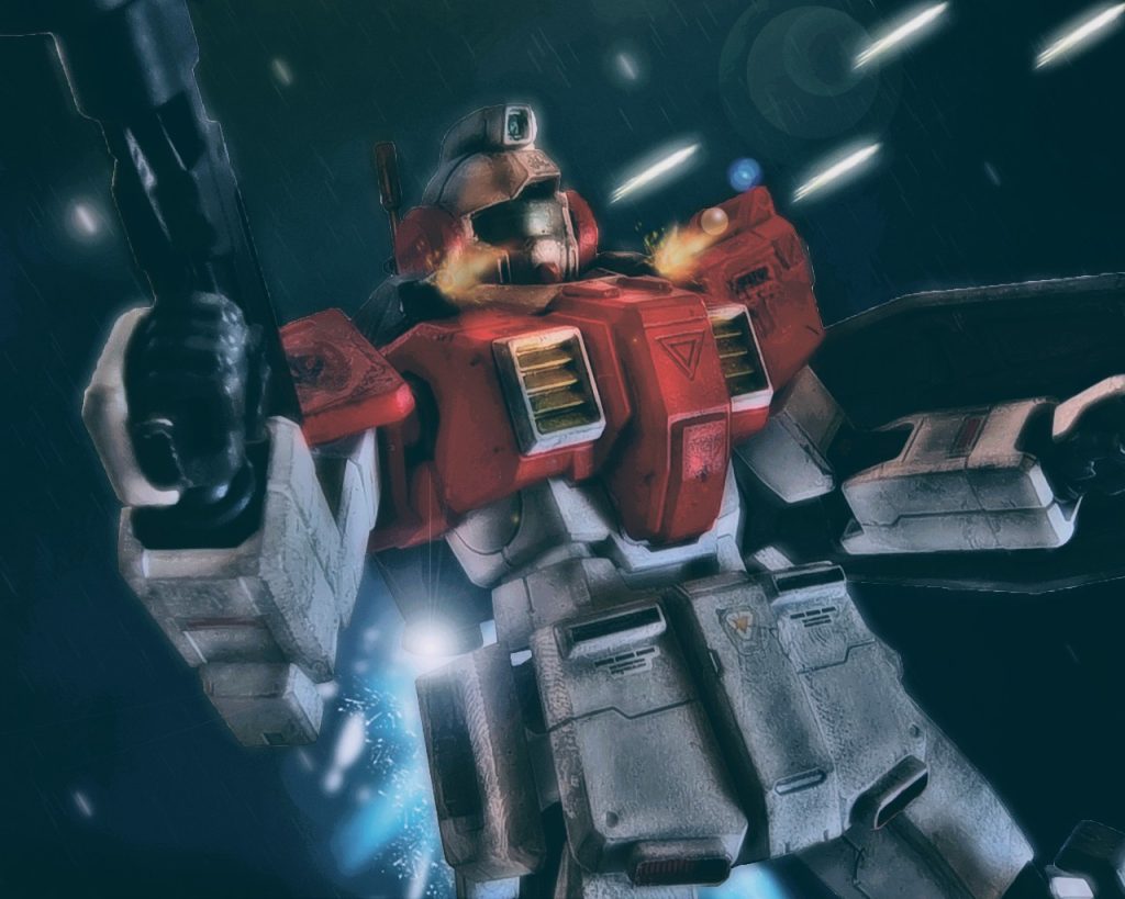 「これだけ撃って当たらないのかっ!?」ネイマン・オルトラン中尉は相手を追い込むようにビームライフルとバルカン砲を撃つが、敵は分かっているかのようにすり抜ける。(…あの新型、データベースにもない)ネイマンは今までのザクやドムと違う新型の性能に驚きつつも2対1というハンデを覆す戦いを見せる。だが数で劣るのは持久戦になった場合、圧倒的に自分が不利である。そう判断したネイマンは躊躇わず支援要請をした。「こちらカウボーイ1からドレークへ！トライデント隊の支援を求む」「こちらドレーク、既にトライデント隊が出撃し、そちらに向かっています」「了解、対応が早い！」(…俺がやられると思って準備していたか、それとも敵が手練れと察していたか…、いや、あの脳筋艦長がそんな訳ないか)