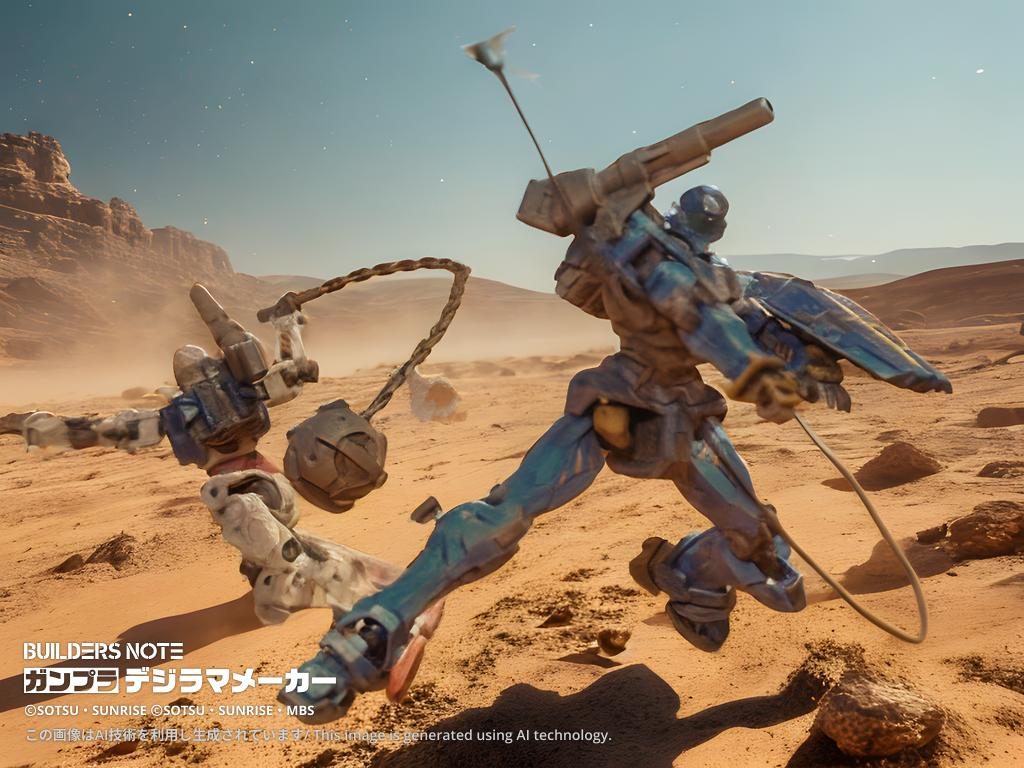 セイラ機との共闘の一場面をデジラマで。MAVっぽく表現できてるかな？ セイラ機にアクションベースが残ってるのは、背景で誤魔化せてると思う。