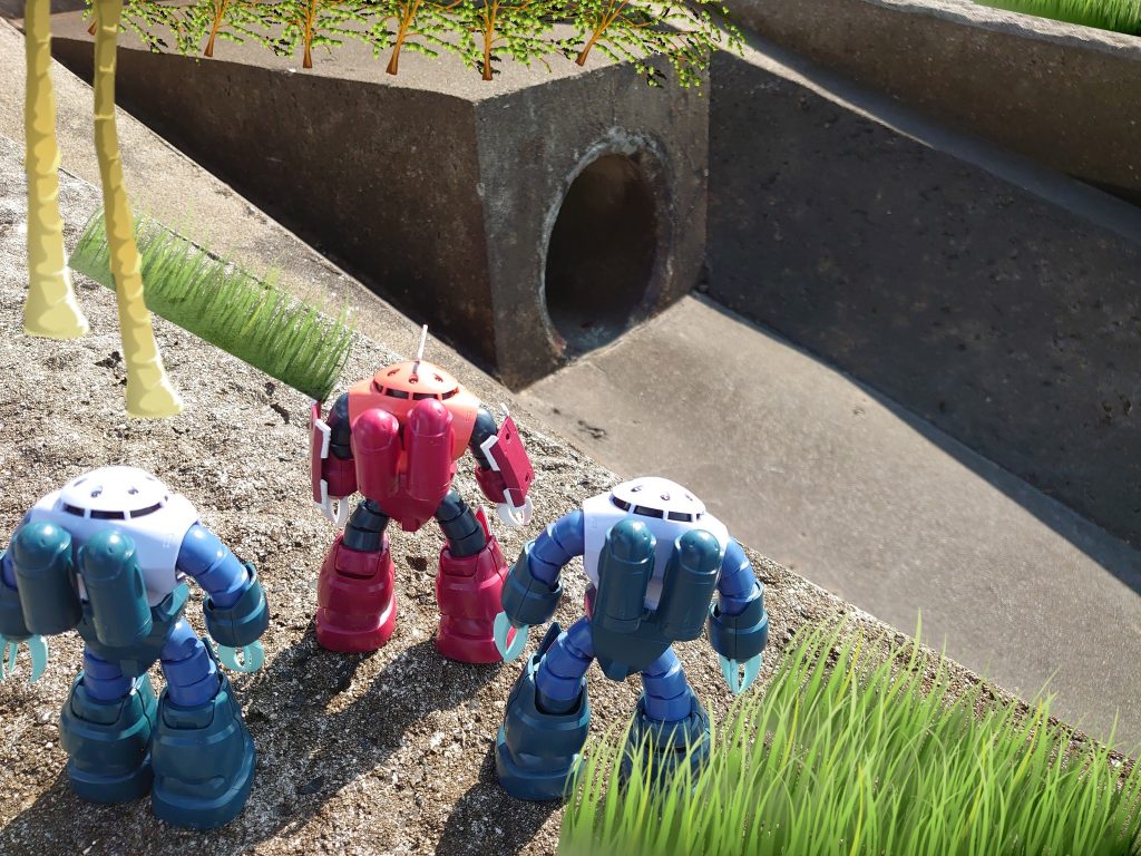 良い感じの所があったので簡易編集で“ ジャブローの侵入口発見”な1枚に。