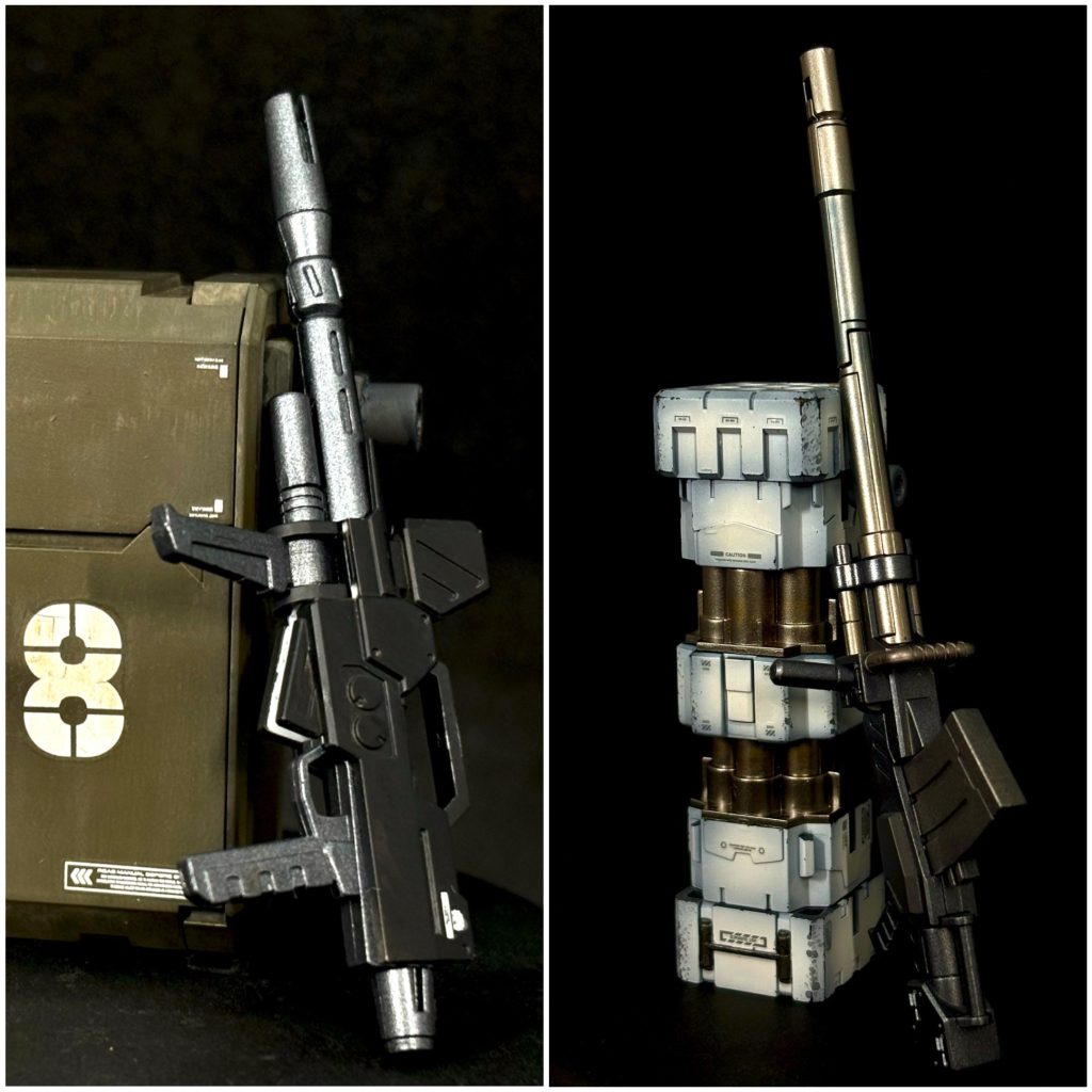 ロケットランチャーはコトブキヤさんのウェポンユニットです。シリンダーはライトガンメタルで、筐体はニュートラルグレーⅠで塗装しました。