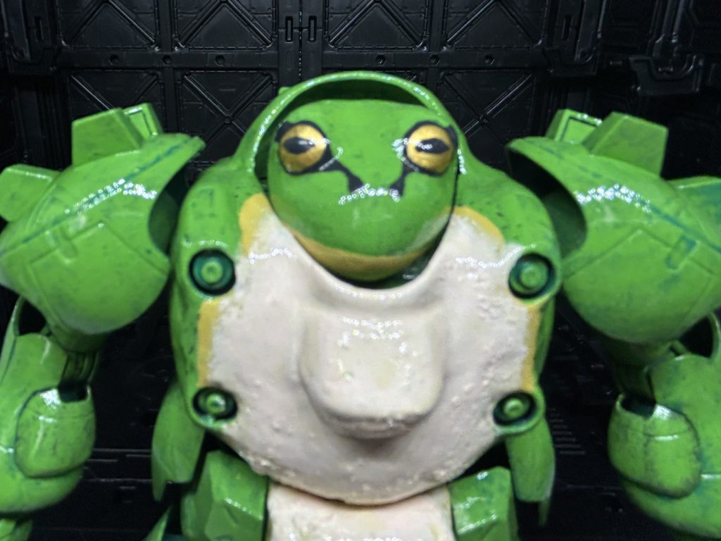 顔はガチャガチャのカエルを参考にフリーハンドで書きましたカエルに見えますでしょうか？