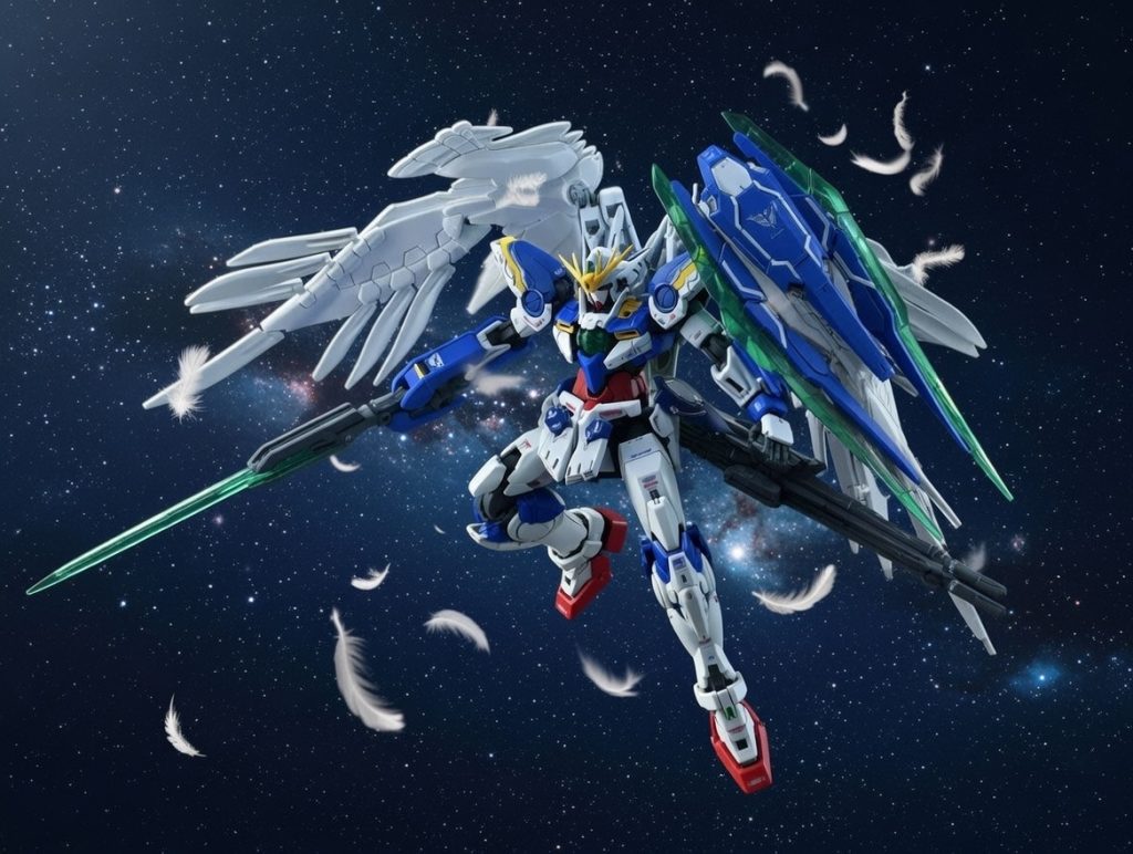 GNソードⅤですいい感じに羽が散ってくれてポーズががっしり締まりました