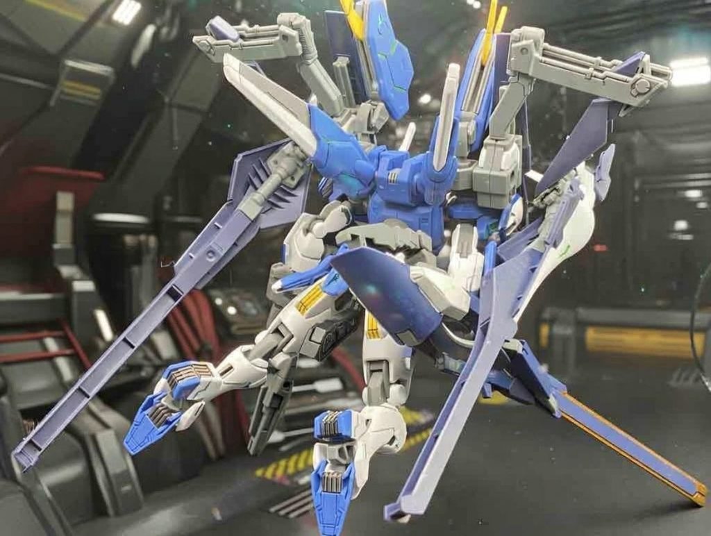 全身を前後ろからフルドドIIについてた接続部を利用してエアリアル改修型のバックパックものそままにフルドドIIを装備できるように改修しました。流石のド迫力です。