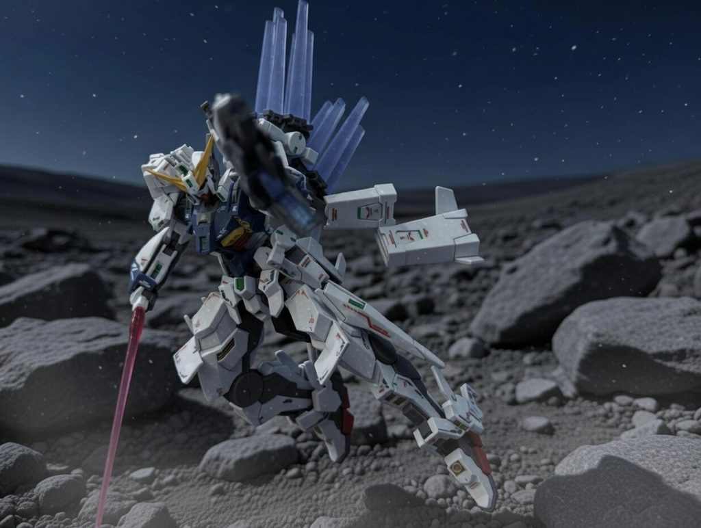 サーベルを構えながらライフルを撃つポーズ&nbsp;