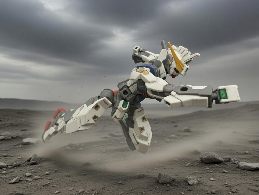 そしてこんな躍動感あるポージングもできます。ただ各部の穴を考えると換装システムはありそうですね