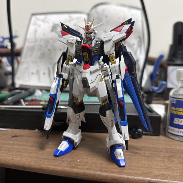 ストライクフリーダムガンダム弐式の素体が完成。後はビルドダイバーズ妄想主人公向けに見た目変わらず❓アレンジ予定……RG用バックパックの接続はジャンクパーツで流用しました。自分的には、プレバンのストライクフリーダムガンダム弐式よりカッコよくなったと思います。（2枚目）