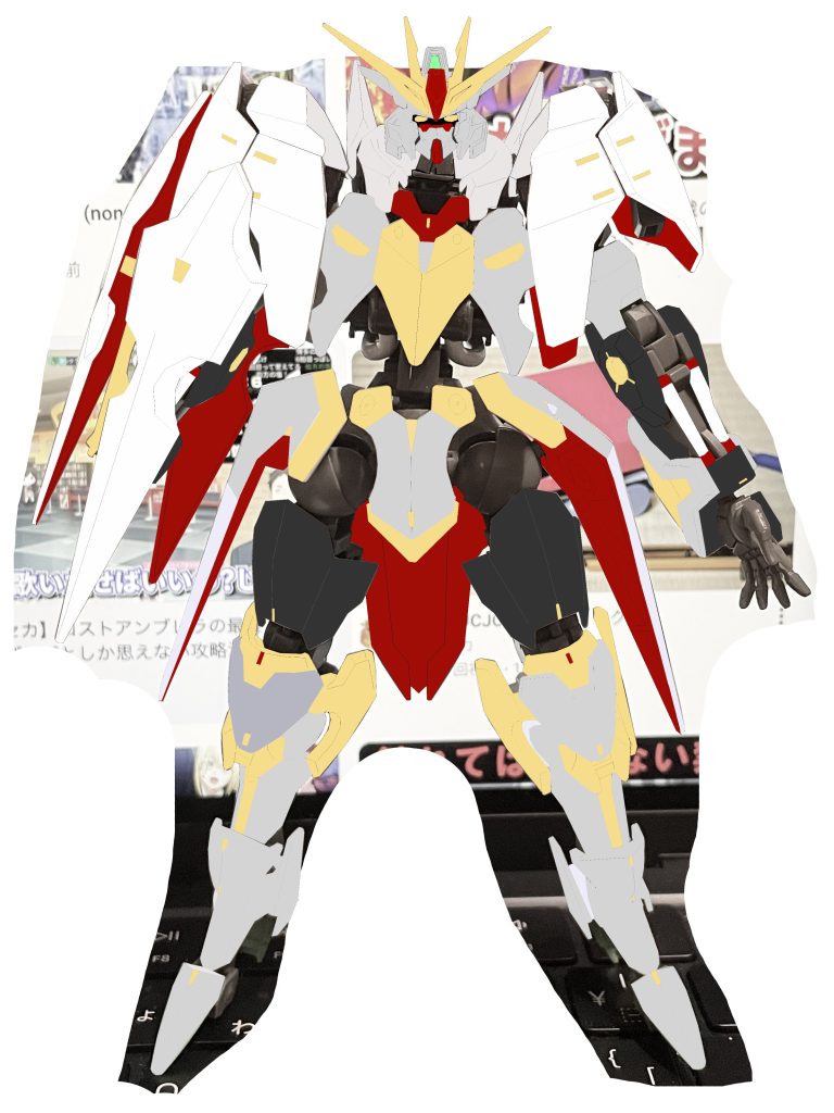 色のイメージを確認しました。アンテナは本番ではシルバーに変更しました。首周りは、マントのファー部分をイメージしてグレーです。