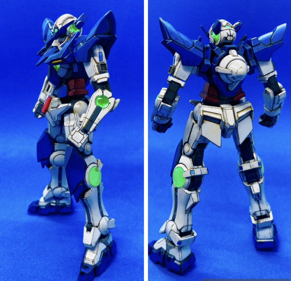 改造箇所は、①首の延長②角の鋭角化③上腕部、膝の後ろ、くるぶしの後ろに青色メタリックシール貼り付けです。