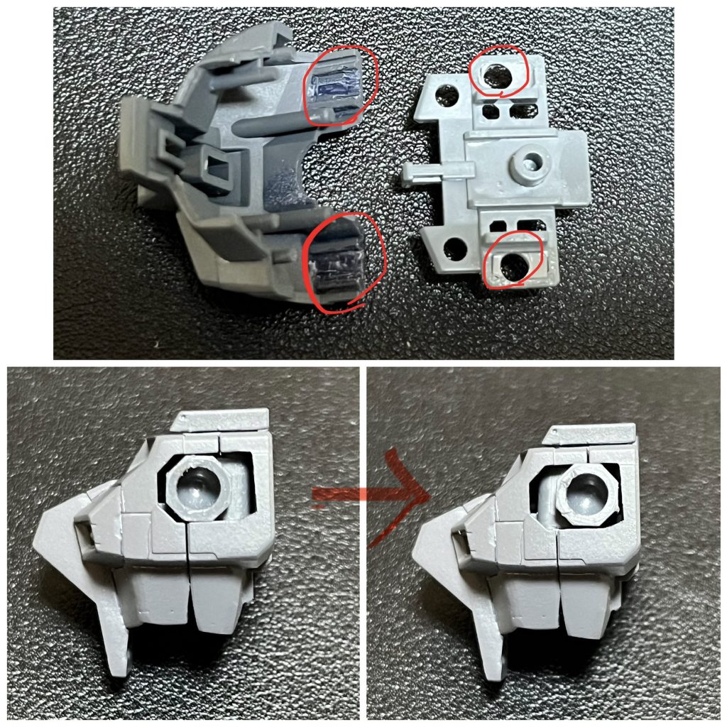 肩のポリキャップ位置を後方に移動。