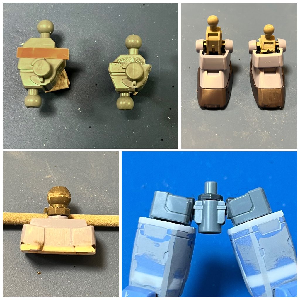 足首をカットして2mm〜3mm短縮。胴体と股関節にポリキャップをかまして1mm程度延長