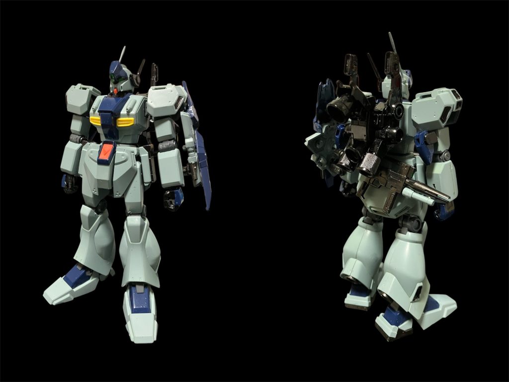 ジェガンAD。ジェガンD型をベースにしたマイナーチェンジの一角ですが、グスタフカールやジェスタと比べてスペックに欠けた不遇の子です。頭部はプラ板を下地に蛍光塗料で二つ目デュアルセンサー、バックパックは30mmジャンクとm.s.gノズルでMk-2のバックパックに似せた強化型を追加。後述の多様と利用が可能な仕様です^_^