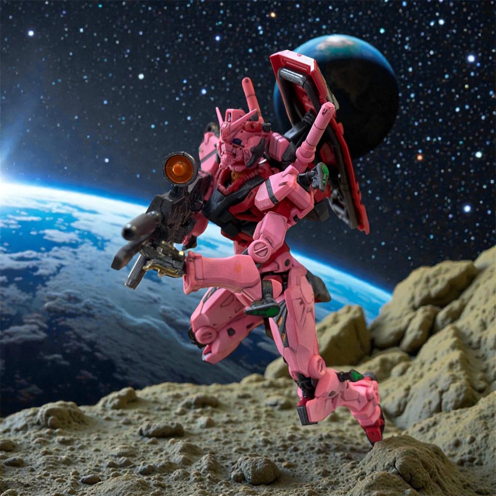 とはいえ、ビームライフルを構える姿も決まる。やはりガンダムですなぁ。