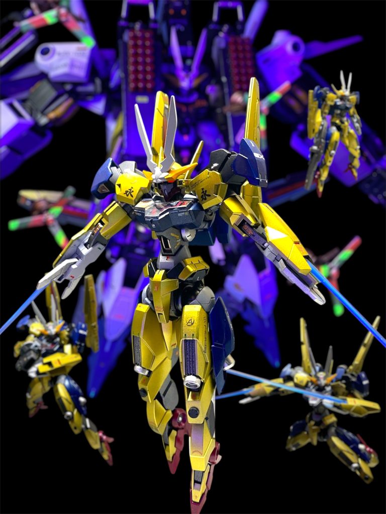 物語は、今回ついに謎の核心に迫り、真のラスボスが登場した訳です。眩いばかりの黄金に輝く機体+巨大な強化ユニットということで、なかなかいいラスボス機になったのでは?と思います。作ってるときに、アリュ○ウスとかいう何処となく親近感を覚える新メカ情報も出てきたりして、運命めいたものも感じました笑登場人物たちが本当に望むものを吐露してゆく中、絶対的な強敵に対し、ミオリネたちに残された最期の希みであるスレッタのガンダムがついに…次回、いよいよ本企画も最終章となります!!最後の機体、そしてこの最終決戦(ラストダンス)の行く末を、どうぞお楽しみに!!