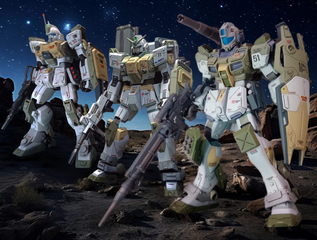 Ike主任:よし、これで実践配備だ！助手A:(やっぱり、やり過ぎたよ。隊長機のEz8より大分性能アップしてるじゃん）*陸ジは入手困難なので、これで陸戦小隊完成とします。ここからはおまけです。