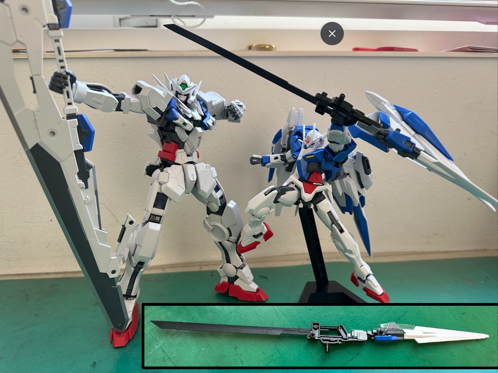 まずアストレア(ツインブロードブレード)と00ライザーアストレアはアストレア2の改造素体にして、ツインブロードブレードはアズマテラス/サクリレガスのような粒子加速系の弓武器に改造予定00ライザーはグラハム専用機に改造。武装は画像右下の刀+GNソード2の武器、分離可能。ビット系の兵器はサバーニャ、ハルート、ラファエルとの差別化のため搭載しないように。