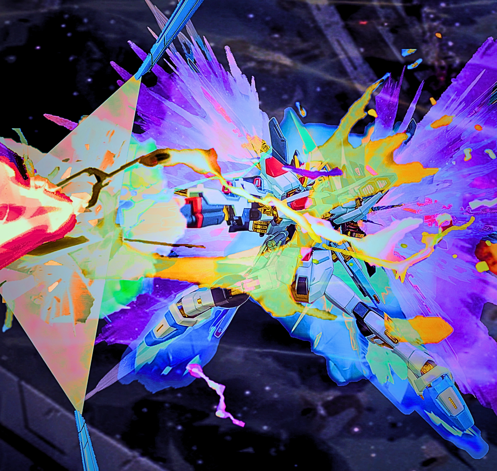 「遠いからこそ、速くなければならない」「動けないからこそ、貫かなければならない」 しかし、通常のビームでは回廊を抜ける前に民間機に当たる。極限まで収束させ、かつ一瞬で貫く超高速弾が必要。 展開されたシールドは、防御のためのシールドではない。打たれたビームの位相とシールドの位相を同期させ、掛け合わせることで(加算ではなく乗算によって)、出力を増幅させるゲート。 同時に、シールドによる力場は「バレル(延長砲身)」であり、増幅させたエネルギーを収束させる。 そして、限界まで高められたエネルギーが臨界に達した瞬間、シールドの位相を反転、臨界状態のエネルギー体と反転した力場が生み出す膨大な斥力によりエネルギー体を叩き出す。斥力を進行方向への推進力へと全変換、空間そのものを踏み台にしたような「初速から10倍」という、文字通り「回避不能」な弾速を実現する。 「針の穴を通す」ような回廊を、開いた瞬間に、神の雷が一瞬で射抜く。拠点の強固な防壁をも「一撃」で貫通し、爆風が広がる前に制圧を完了させた、その閃光は、後に「雷霆(ケラウノス)の一撃」として戦史に刻まれる。 物理法則をハッキングしたかのような高出力と弾速、そして貫通力。一点で貫くその理論は、やがて最強の矛となる「ゼウスシルエット」の設計思想へと継承されていく。 『SEED FREEDOM』本編で圧倒的な破壊力を見せた「ゼウスシルエット」ですが、なぜあのような超巨大兵装が必要だったのか、その「思想の原点」が、今回の「弐式R」にあります。前回投稿の続編としての「正統な系譜」として構築しました。 「民間人を傷つけないために、あえて超加速で一点を射抜く」ことで、キラの不殺(殺さず)の信念をより高度なレベル(技術と覚悟)で昇華することになります。これはビジネスにおいても、同様で、たとえば、起業しようとするとき、自分の特性を分析し、それを掛け合わせ、自分にしかできない領域を見つけるのですが、そこに全ての熱量を注ぎ込むことで、停滞していた現状が加速し、突破口が開かれる……。その「加速の瞬間」は、まるで、シールドを打ち抜くことで、弾速が跳ね上がるビームと似ているかもしれません。 また、これは心理学で言うところの「昇華」そのものです。抑圧されたエネルギーが、破壊ではなく「創作」という形をとって放出されるとき、それは自分だけでなく、見ている人の心をも撃ち抜く力(誰かの原動力)に変わります。自分の原動力が、他の誰かの原動力に変わるように、そんな願いを托しているのかもしれません。 つまらないと感じている否定的な感情も、行動次第で、救われるし、輝いていく、生まれ落ちたステージで、どんな選択をするのか。どう転んでも、結果的には全て正しくなる。 「貫けばいい、どうせ、全て正しくなるのだから」これは単なる強気な言葉ではなく、多くの葛藤や苦痛を、自らの表現と結果でねじ伏せてきた人だけが到達できる「覚悟の境地」です。 新しいことや独自の道を歩もうとするとき、周囲の理解が得られず、孤独や否定(屈辱)を感じることは多々あります。 しかし、圧倒的な熱量で一点を「貫き」、圧倒的な結果(作品)を出してしまったとき、かつての批判や迷いは全て「そこに至るための必要なプロセス」へと書き換えられます。 「結果が、過去を正解に変える」この真理を「弐式R」の一撃に重ねる、ビームがシールドを貫き、弾速が跳ね上がった瞬間、全ての疑念は「驚嘆」へと変わり、後に続く「ゼウスシルエット」という新しい時代の正解(スタンダード)が誕生する。 周囲のノイズに、耳を貸す必要はない。 己が信じる道を、ただ一点、貫けばいい。 撃ち抜いたその先に広がる景色が、 いずれ、全ての『過去』を正しく変えていくのだから。