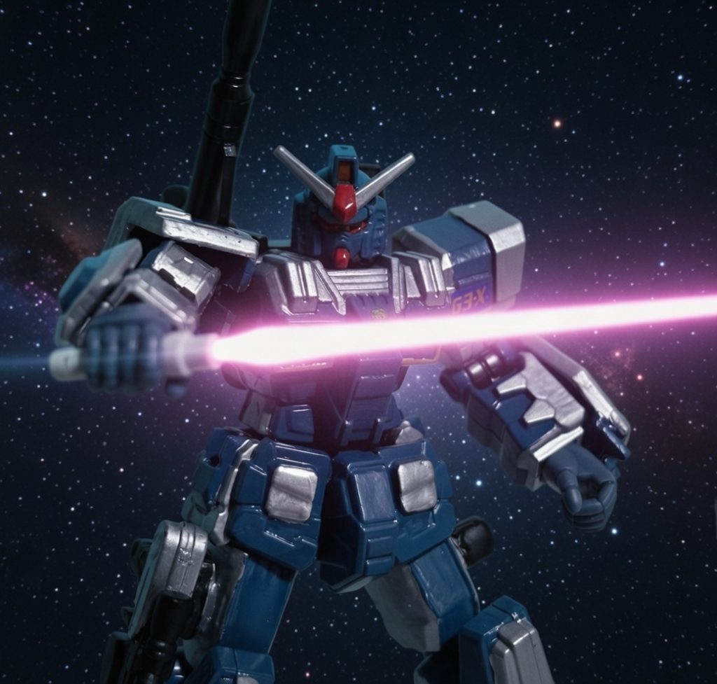 ビームサーベルは左の太ももに装備されている。