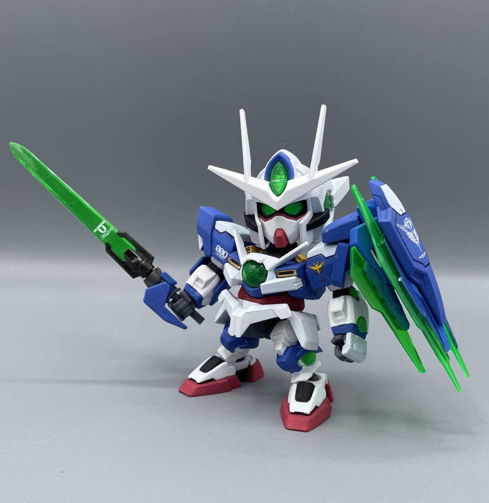 GNT-0000　00QAN[T]　「劇場版ガンダム00ーA wakening of the Trailblazerー」にて、主人公の一人、刹那・F・セイエイが搭乗するMS、ダブルオークアンタ。　純粋種として覚醒した刹那が駆る、対話の為のMSです。戦ってもめちゃくちゃ強いんですけどね(^^;笑