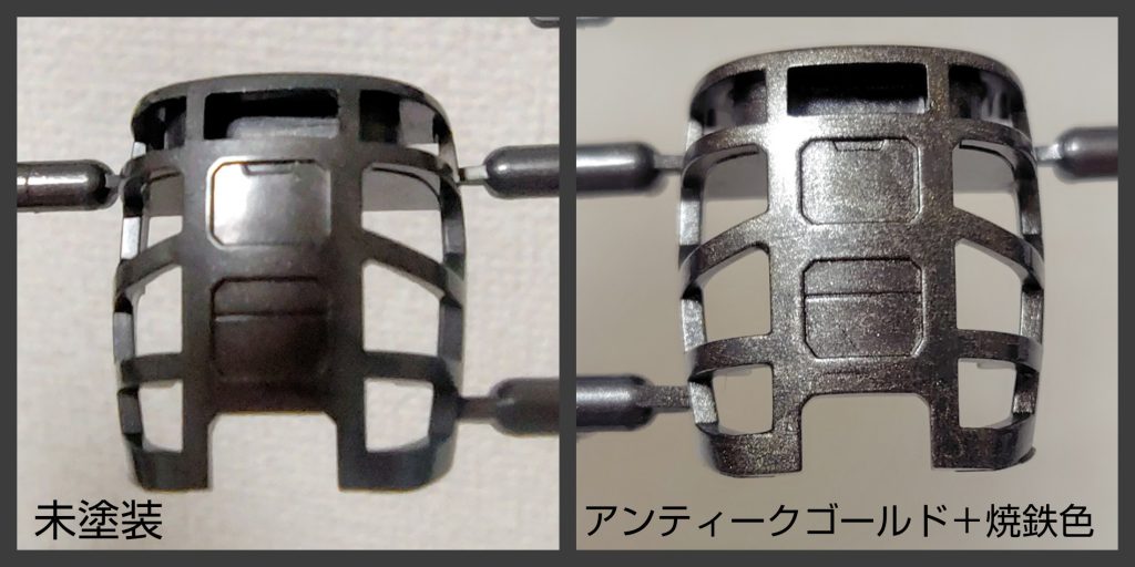 作品名：ABS筆塗り<p>不要パーツでABS筆塗り練習してみました。 塗料：アクリジョン色：割合約 1：1　　GSIクレオス NF09　アンティークゴールド　　N76　焼鉄色※リターダーなし／重ねなし1回のみ 同じ系統の色なら下地なしでも十分。細 [&hellip;]</p>
