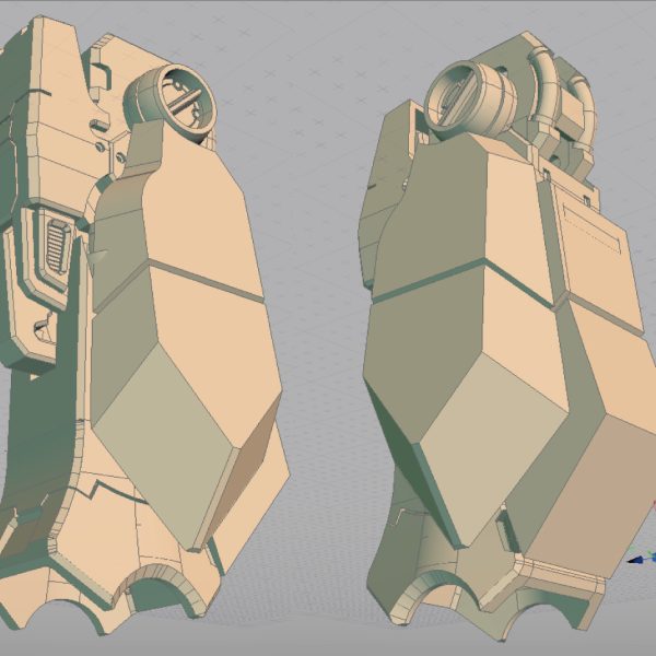 やぁ、お元気でしょうか？。今日も悩めるお爺ですよ。お暇で優しい方だけ見て行ってくださいな。側面の段を止め、ニーパッドを避けたフィレット処理のB案。正直な所、この子が作られる背景は大戦末期として、有り物のパーツに差替えで対処する急造品感を出したいと思ってる。あんなにきれいなプロダクトではジムの確立と生産に躍起なはずの連邦が余裕綽々で、まるで必要性を分かっていたかの様な仕様。お爺的にはニュータイプ化が進み、愛機の不調に悩むAさんと困窮するWBの報告に、蓄積した戦闘データーから単純策定した、乱暴で少々頭の悪い暴力的パワーアップ部品にて構成した既存の整備性に影響の少ない機体構想…的な。とにかくあれは余りにも準備良すぎて、製造畑出身のお爺にとって少々苦しい部分が…その癖バランス壊滅的だし(^^;)。どうせ補給薄いのに、新規保守部品の山が必要な機体送ったらAさんとB艦長が声を揃えて「何考えてんの！」っと怒号飛ばすんじゃないかなぁ…。んなのアレックスじゃねぇよ！と言う御指摘は覚悟の上ですが、逆にアレックス製造計画ってこんな風になるんじゃないの？企画になるのかな…まぁいいや。無責任に楽しくなってきた(笑)。（2枚目）