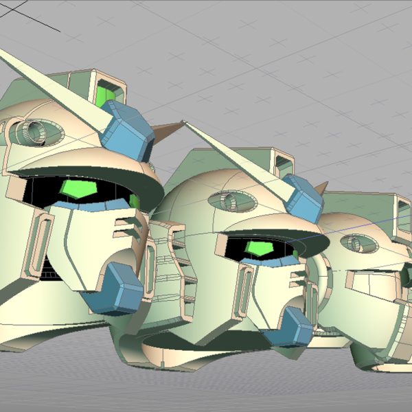 昨今のデザイナーさんの中には、ロボットの顔に執着しない方も多いようで(カトキ先生も昔、意識して無かった旨の記事を拝見したような…)、量産型LOVE衆の増加もあってなんとも古いヒーロー世代には寂しさもあったりなかったり。ガンダムの中でも御大のデザインそのもの派もいらっしゃれば、安彦顔派の方も居られる。何を隠そう(隠せてないけど)お爺は安彦顔が好みです。ver.kaにおいても、安彦風の優しい顔が基本でしたね。昨今のνガンダムがイカツイのは多分元デザインのせいかな？。前にも書きましたが、オラオラ睨むタイプにはヘラヘラ笑い煽る癖があるのですが(^^;)、無表情で無双する人が身近にいた経験から、後者の方が生物的危機感を感じます(笑)。そんなお爺が偏ったRGガンダム愛7年の大半を掛けて落し処としたのが当方作品の物。アレックスも基本これを使います。何処から見ても破綻しないことを目指してここに至りました。(写真一番左)この中にも二次元のウソがてんこ盛りで、失敗の山で人間が一人フルサイズで出力できるぐらいのトライアンドエラーをして三次元にしました。どうなんだろう…といいつつ、ディテールは置いておいて、腕へ進もうかな。&nbsp;（3枚目）