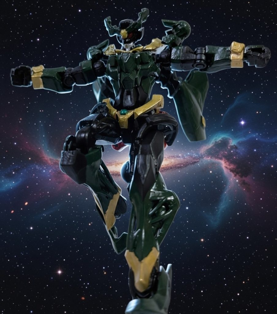 グリーンカラーだと仮面ライダーにも見えるし、ジオン製のガンダムにも見えるからジークアクスは絶妙なバランスで構成されてるんだなぁ(zaku-kao5)