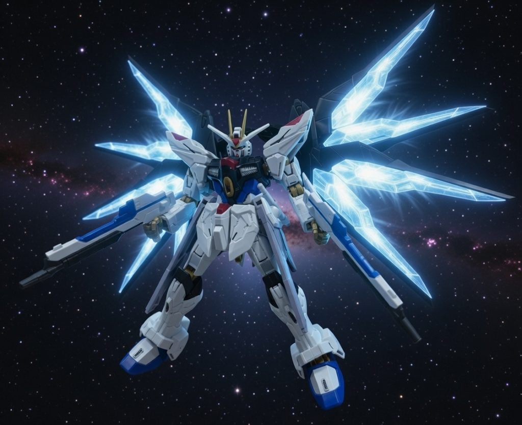 背後のドラグーンを光らせて「光の翼」風に。いちおうドラグーンは取り外しが可能。