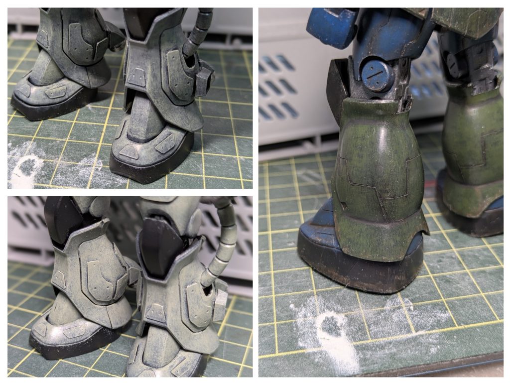 前回作成したザク2が色を重ね過ぎて下地を潰してしまった気がしました。今回は塗り方を細かく叩く感じではなく、ゆっくり少しずつ動かすようにして塗りました。下地を活かすって難しいですね…😅