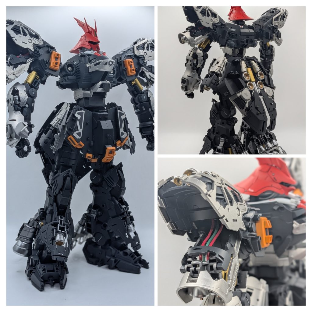 フレームはニュートラルグレーVスターブライトジェラルミンスーパークロームシルバーを使用しました二の腕のブースターの燃料は何処から供給されるのだろう?と疑問に思っていたのでリード線で繋ぎました(自己満足😆)