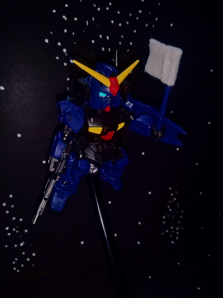 「モビルスーツが白旗ですか？」「一人か、勇敢だな…。」「バスク大佐の信書を持って参りました。」