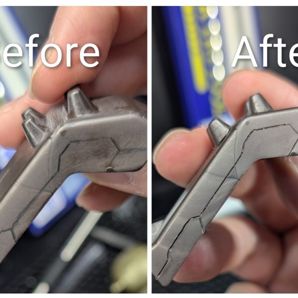 肩パーツのスジ彫りを終わらせました☺️これで大体の本体改修はいけそうなのでもう一度次はヤスリがけに入りたいと思います✨️動画です↓（2枚目）