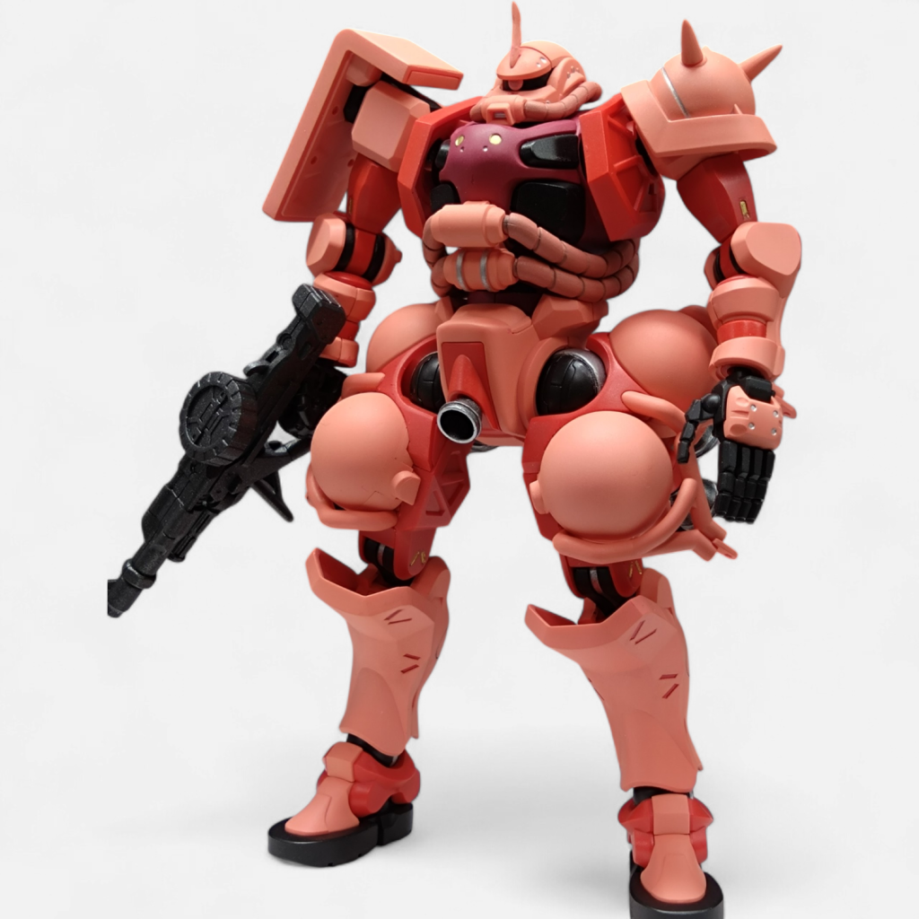 アンテナを少し延長、肩のスパイクをシャープ化しました！シャアピンクとレッドで塗装しましたダークピンク部分はブラックで塗装！