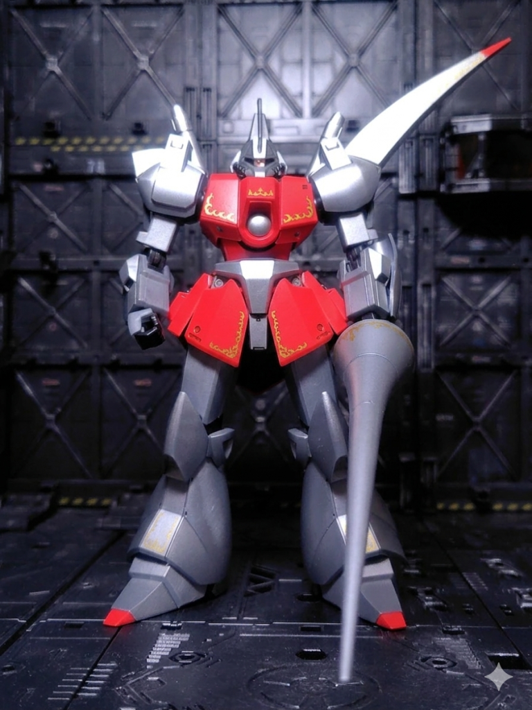 左肩が長いのがガズL。成型色はオレンジっぽい赤でイマイチだったのでモンザレッドでより赤くしました。