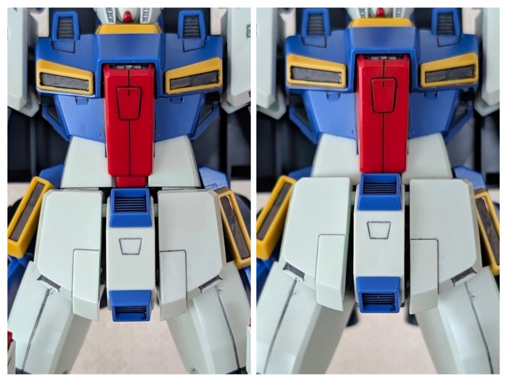 腰アーマーは、お腹と腰の継ぎ目が目立つ気がしたので、それを隠すようにフロントアーマー周りを1mm程度上にずらしました