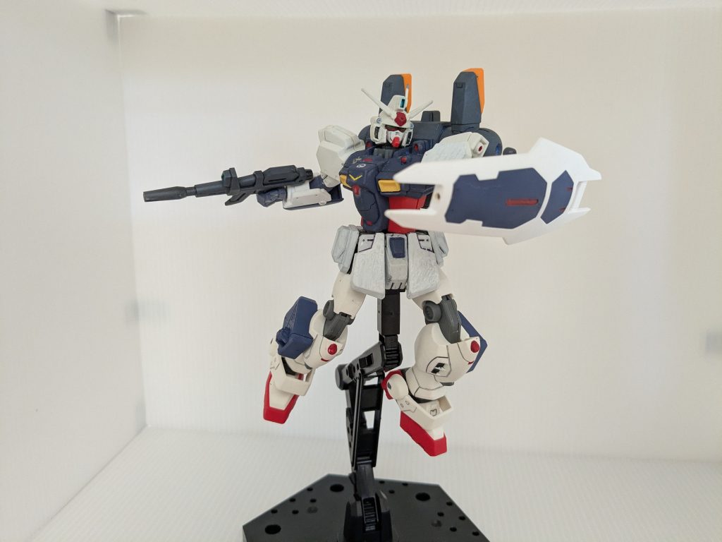 ゼフィランサス、アレックス、Ez-SR、ヘビーアームズ、ホビーハイザック、ガンダムMk-Ⅱのパーツと、30MMの武器を使っています。塗装ですが至る所に要修正点が…というのも、これもまた最初期に作ったもので、最近作ったアッガイに比べて塗りはダメダメです。