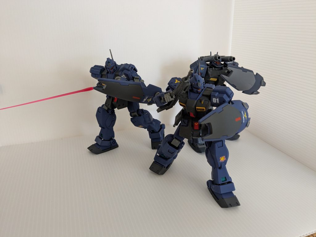 ジム・キャノンⅡは数年前に調色の練習で見本を見ずティターンズカラーを作ろうとして、暗くし過ぎてしまいました。 再度キットを手に入れたら、本来の色にしてちゃんと仕上げたいです。