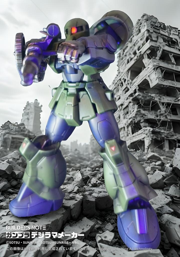 背景 市街地 ザクマシンガンがはまりますね モノアイは蛍光レッドuvライトで光ります 安心して下さい 笑