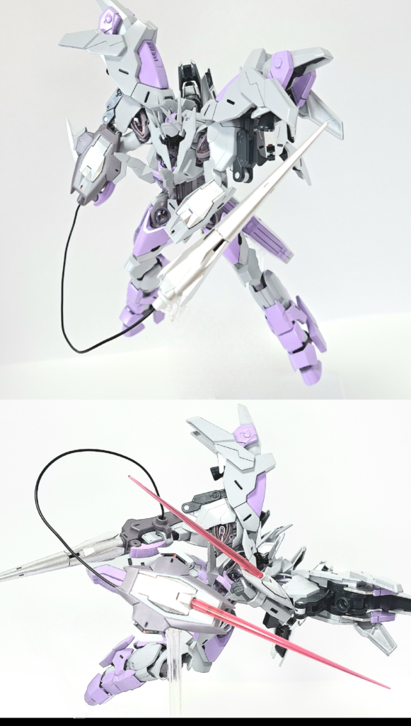 ドリルジャベリン有線式の射出機能を持つ大型刺突用装備。射出後は側面部のスラスターで回転力を増し、強力な突破力を付与させる。ストライクブレイスショートシールドを改修した拡張防御兵装。中央部にビーム刃の形成が可能なビームガン、側面部に連射力の高いビームマシンガンを内蔵しており、有線式ドローン兵装として運用することも可能。