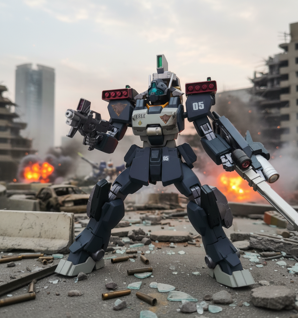 戦場で活躍する陸戦型ジムⅢ５番機。歴戦のベテランで無口で寡黙なパイロットが搭乗している設定で妄想しています。