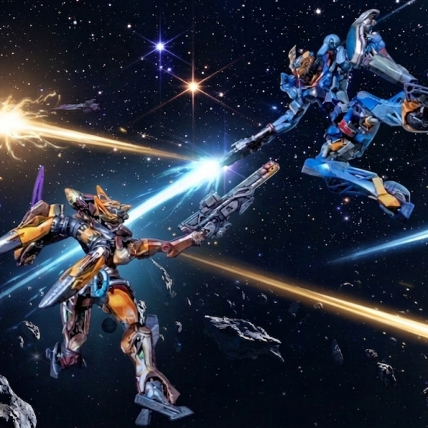 青ジークアクスと黄ジフレドの闘い