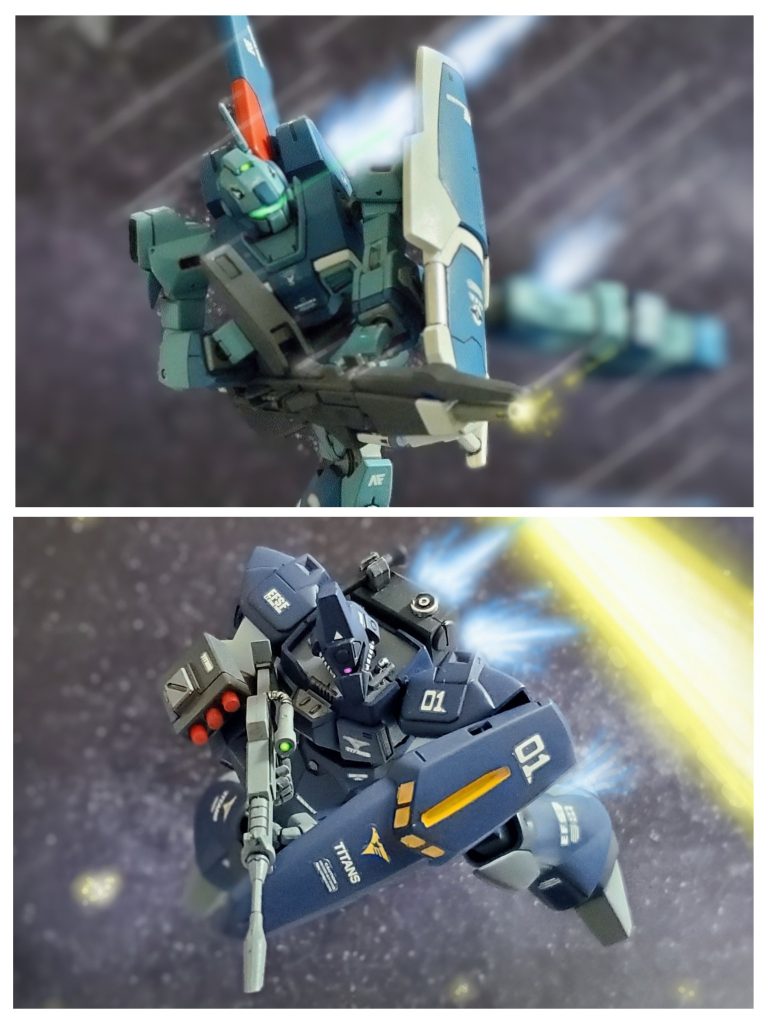 フィリップの言葉が終わるか終わらないかのタイミングでメイベルはスロットル全開で仕掛ける‼️傭兵としての実力はフィリップの方が上と理解しているメイベルは、先手必勝で機体の機動性を生かした高機動旋回からのハイパー・ランチャーを放つ。触れれば一瞬で消し飛ぶ高出力のビーム波を何本も撃ち込んでくるネモ。それを事も無げに回避するフィリップのガルバルディβ-T。『どうしたメイベル焦ってんのか？こんな大振り俺には当たらないぜ…』