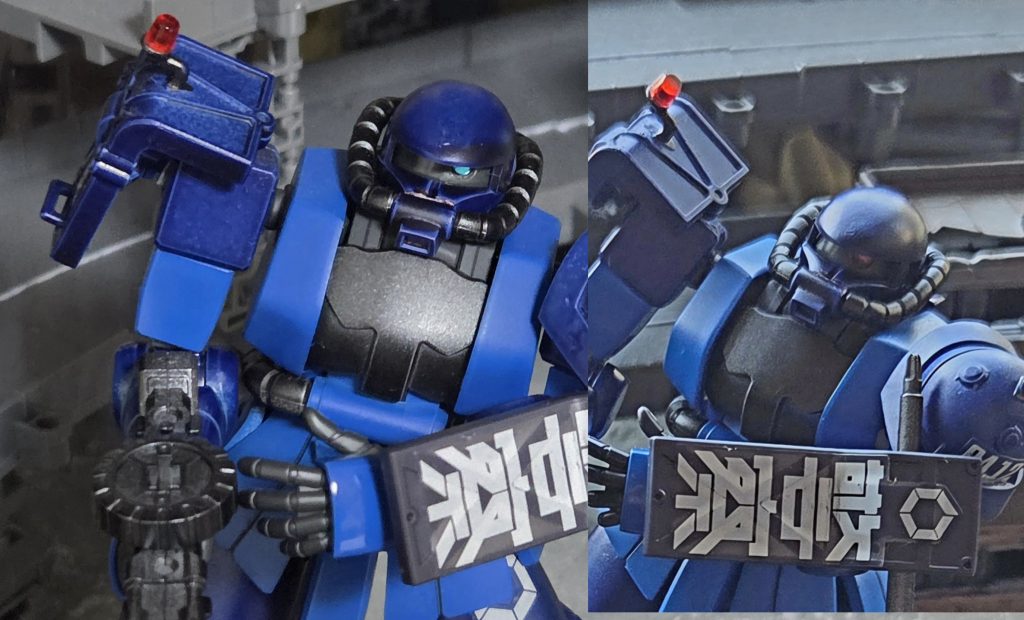 モノアイは接着してないため、別のHアイズに変えることで作中の色の変化が再現できます。…実は意図したものじゃなくたまたま撮影中気づいただけです。