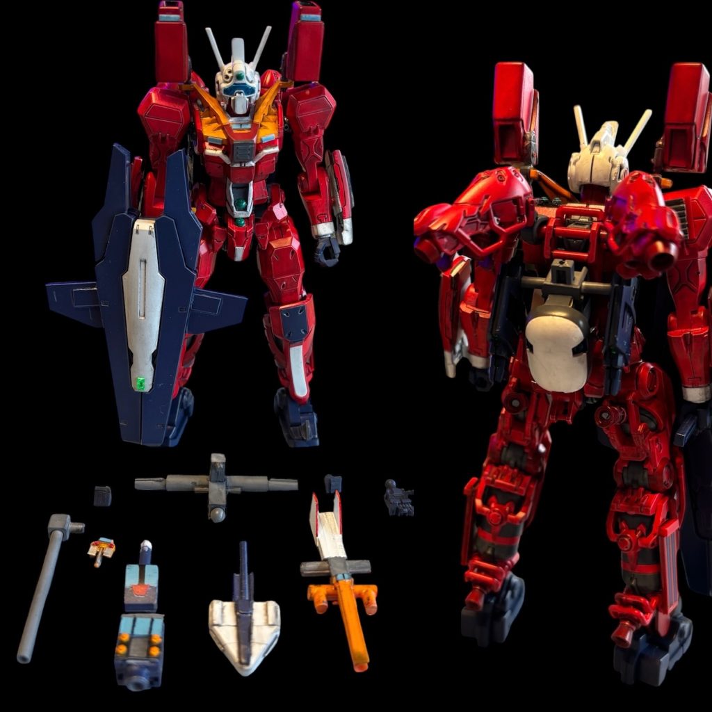 ・波動ガン?はルブリスソーンからです。・ミサイルエフェクトは本家からです。・肩はジ・オからです。他マグアナックと自作パーツですが酷い😓 拙い作品、最後までお付き合い頂きありがとうございました。